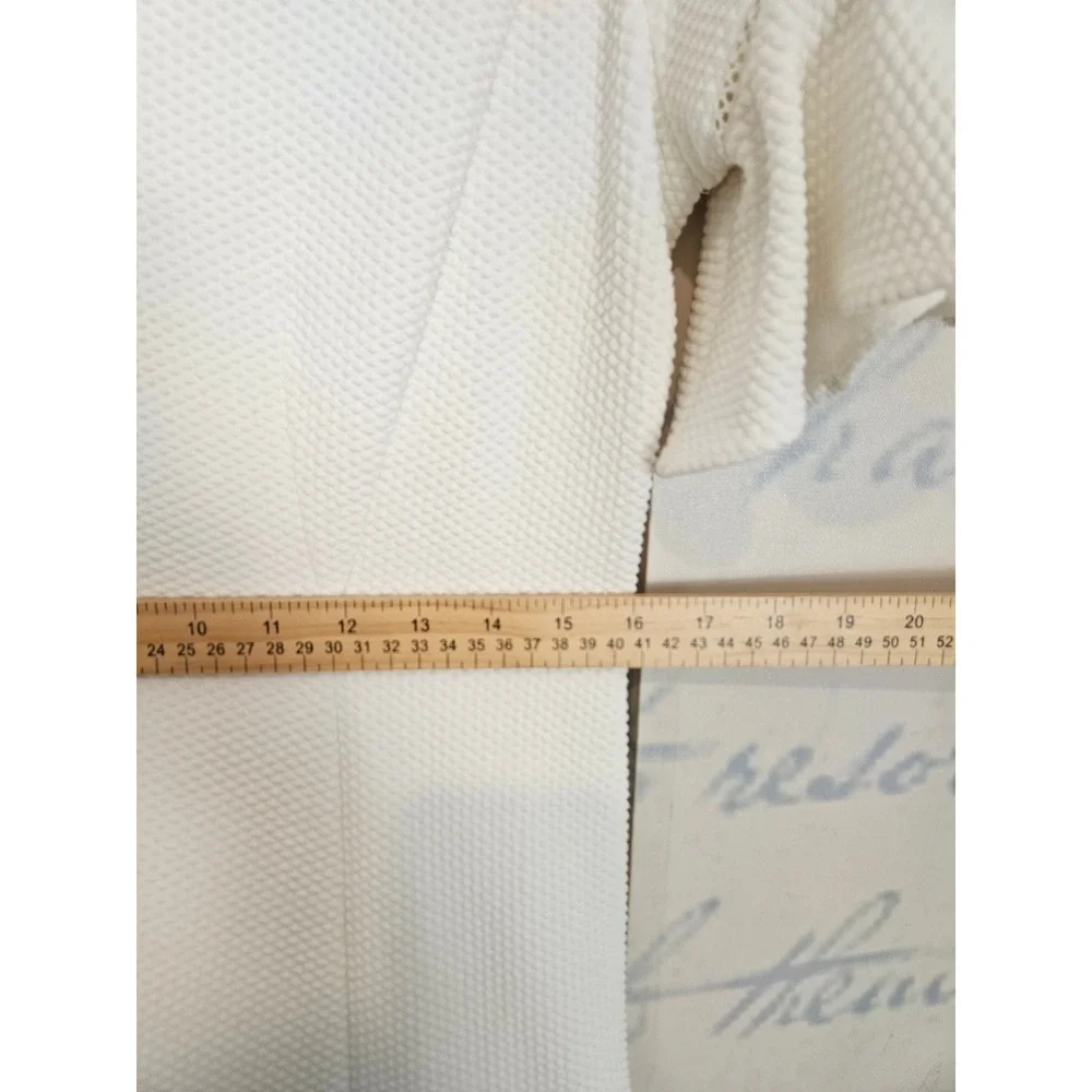 Rebecca Taylor Fit & Flare Dress 12 Cream Ruffle Sleeve Textured V-Neck Mini